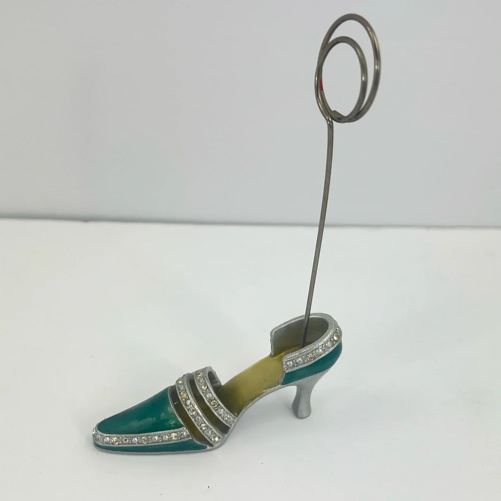 STUNNING GREEN AND SILVER HIGH HEEL STILETTO SHOE CARD OR PHOTO HOLDER